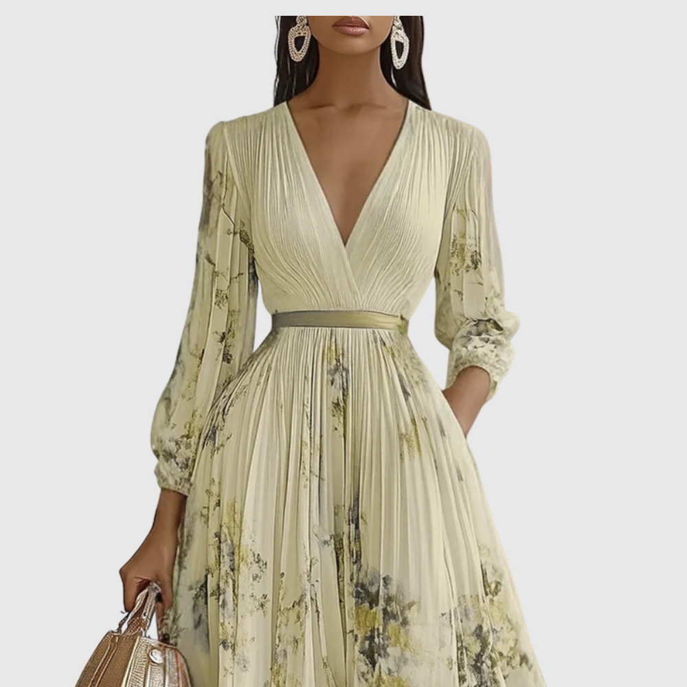 Elegant V Neck A Line Midi Dress