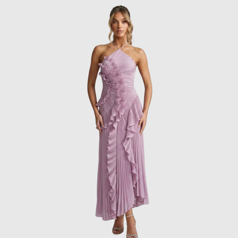 Halter Neck Pleated Midi Dress