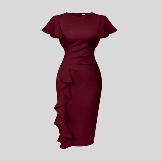 Elegant Ruffle Slim Midi Evening Dress