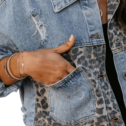 Bold Denim Leopard Patchwork Jacket