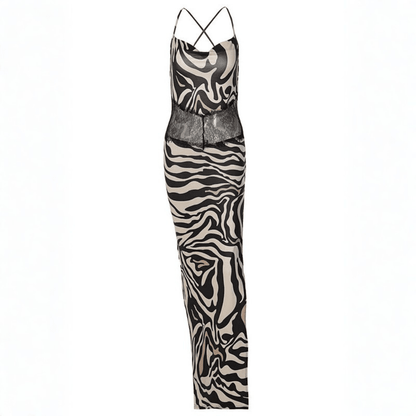 Backless Zebra Print Maxi Dress
