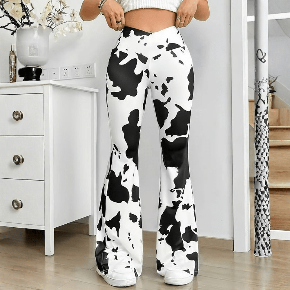 Retro Cowprint Flared Pants