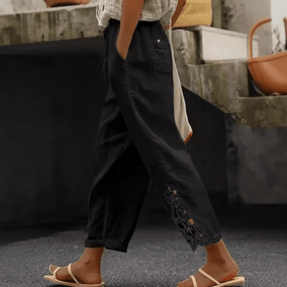 Breezy Lace Trim Cropped Pants