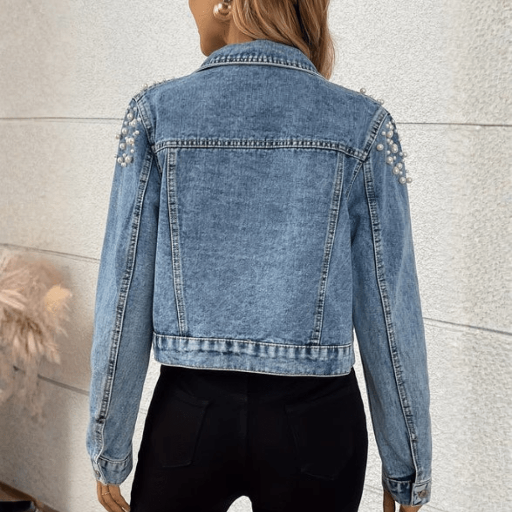 Glänzende Perlen-Denim-Jacke