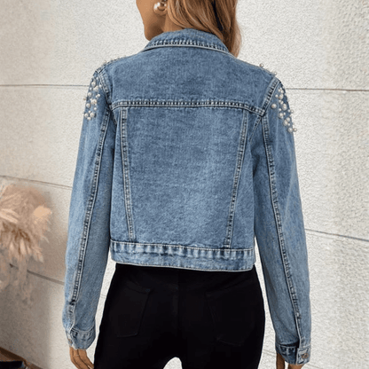 Glänzende Perlen-Denim-Jacke