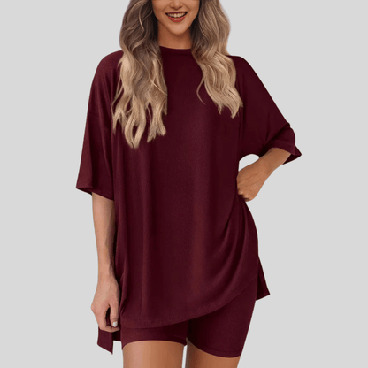 Loose Short Sleeve Top And Shorts Set