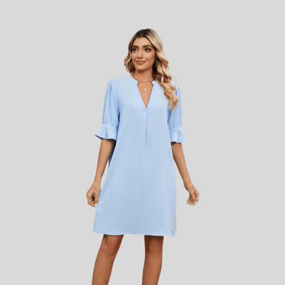 V Neck Pleated Loose Midi Dress