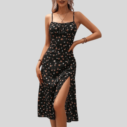 Polka Dot Slit Midi Summer Dress
