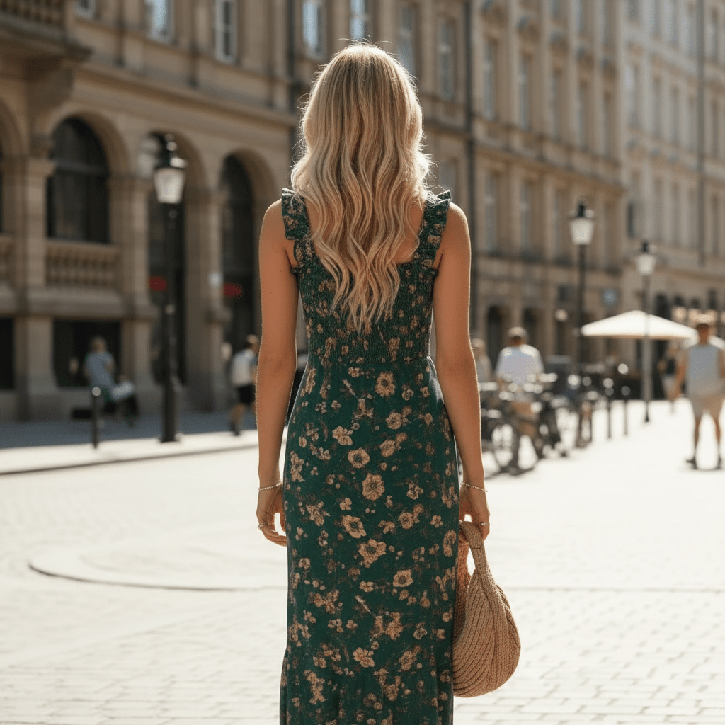 High Slit Ruffle Strap Midi Dress