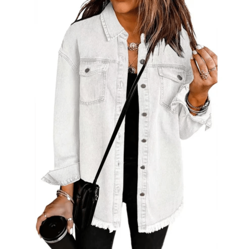 Frayed Denim Oversized Shirt Jacket