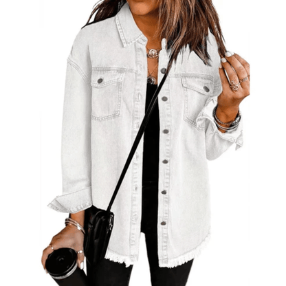 Frayed Denim Oversized Shirt Jacket