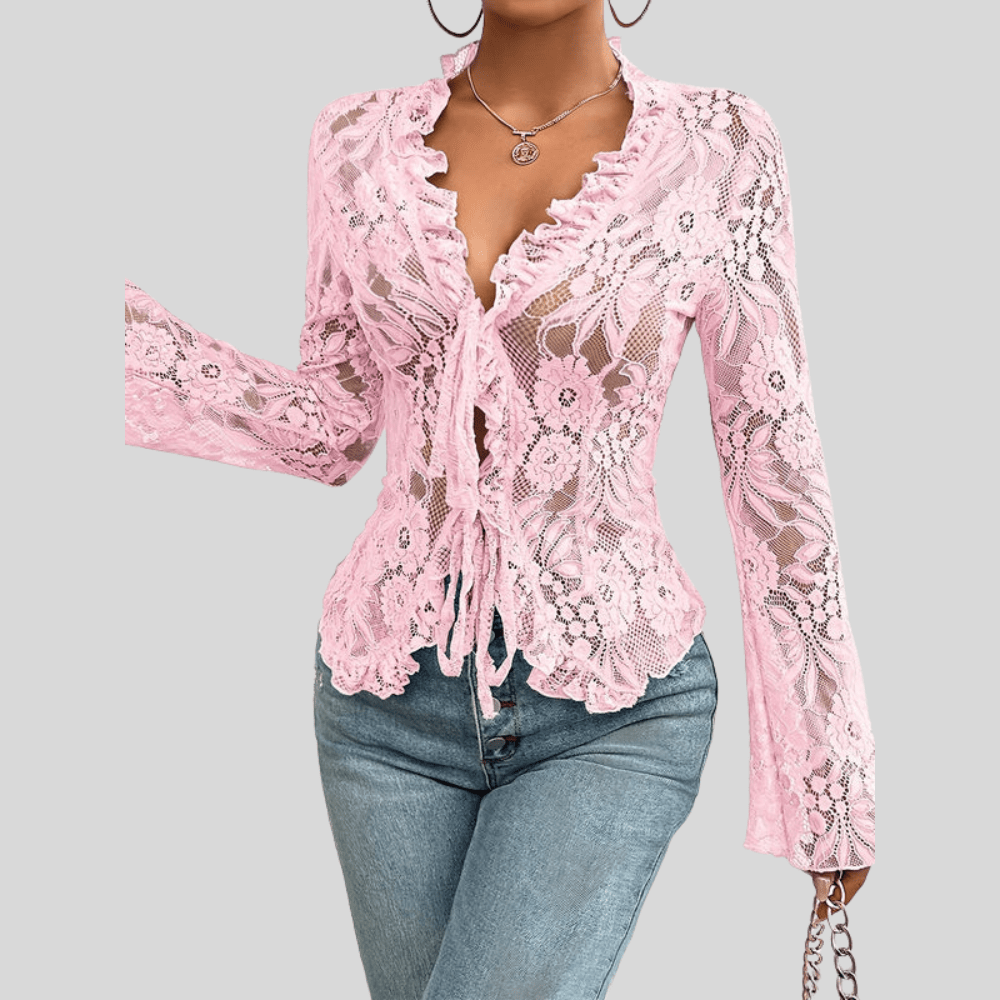 Icy Lace Tie Front Blouse