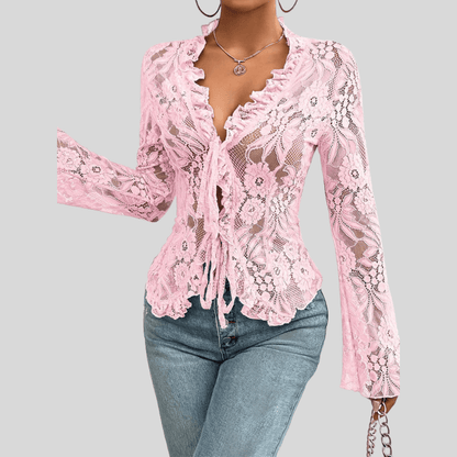 Icy Lace Tie Front Blouse