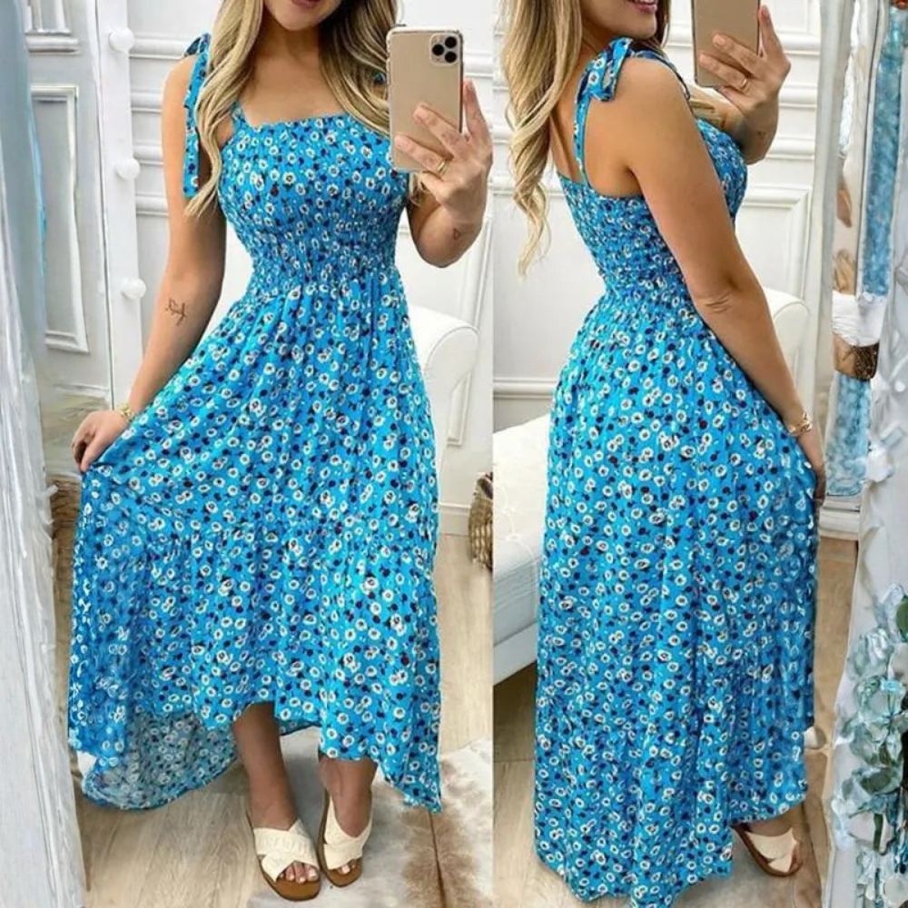 Floral Wrap Spaghetti Strap Maxi Dress
