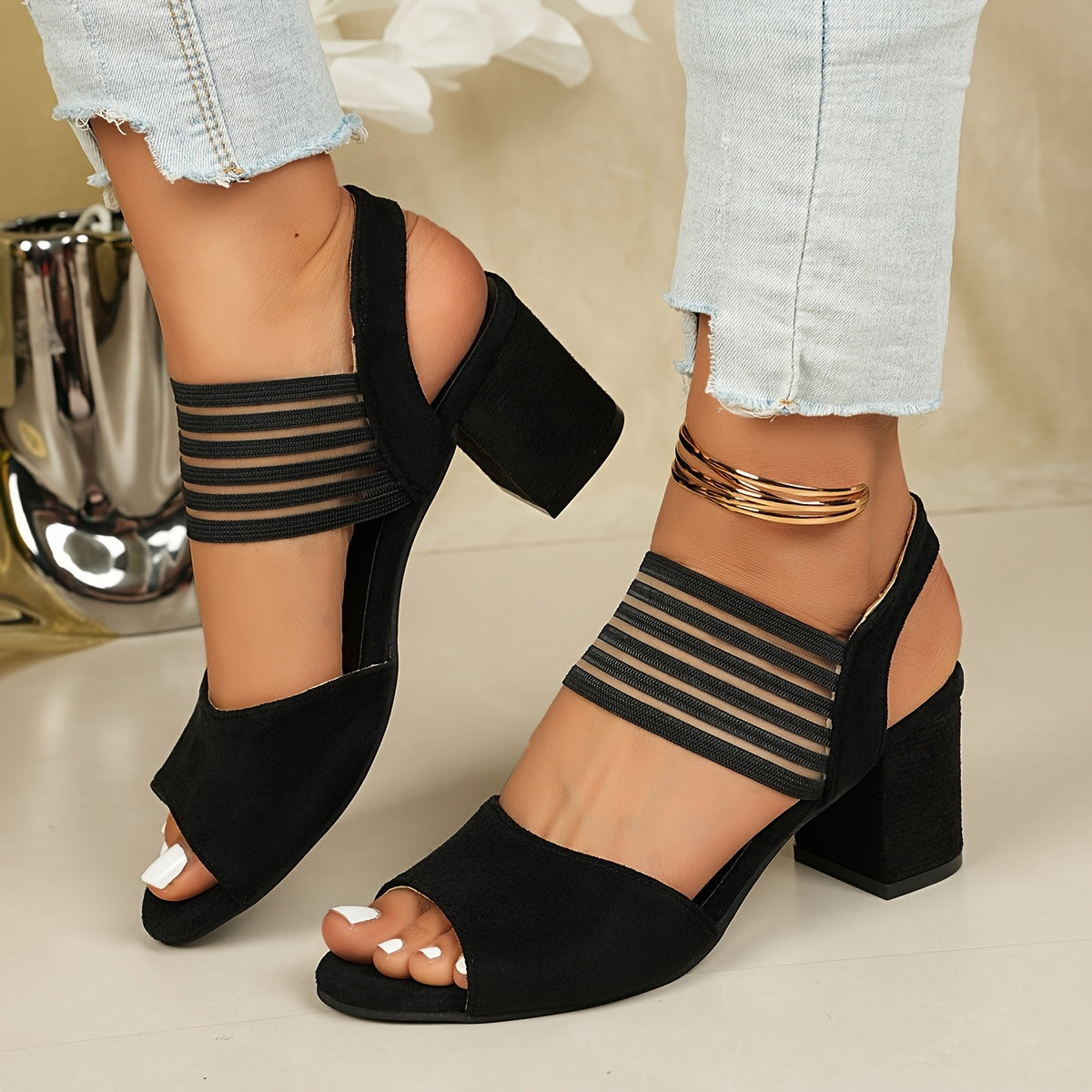 Colorblock Block Heel Sandals