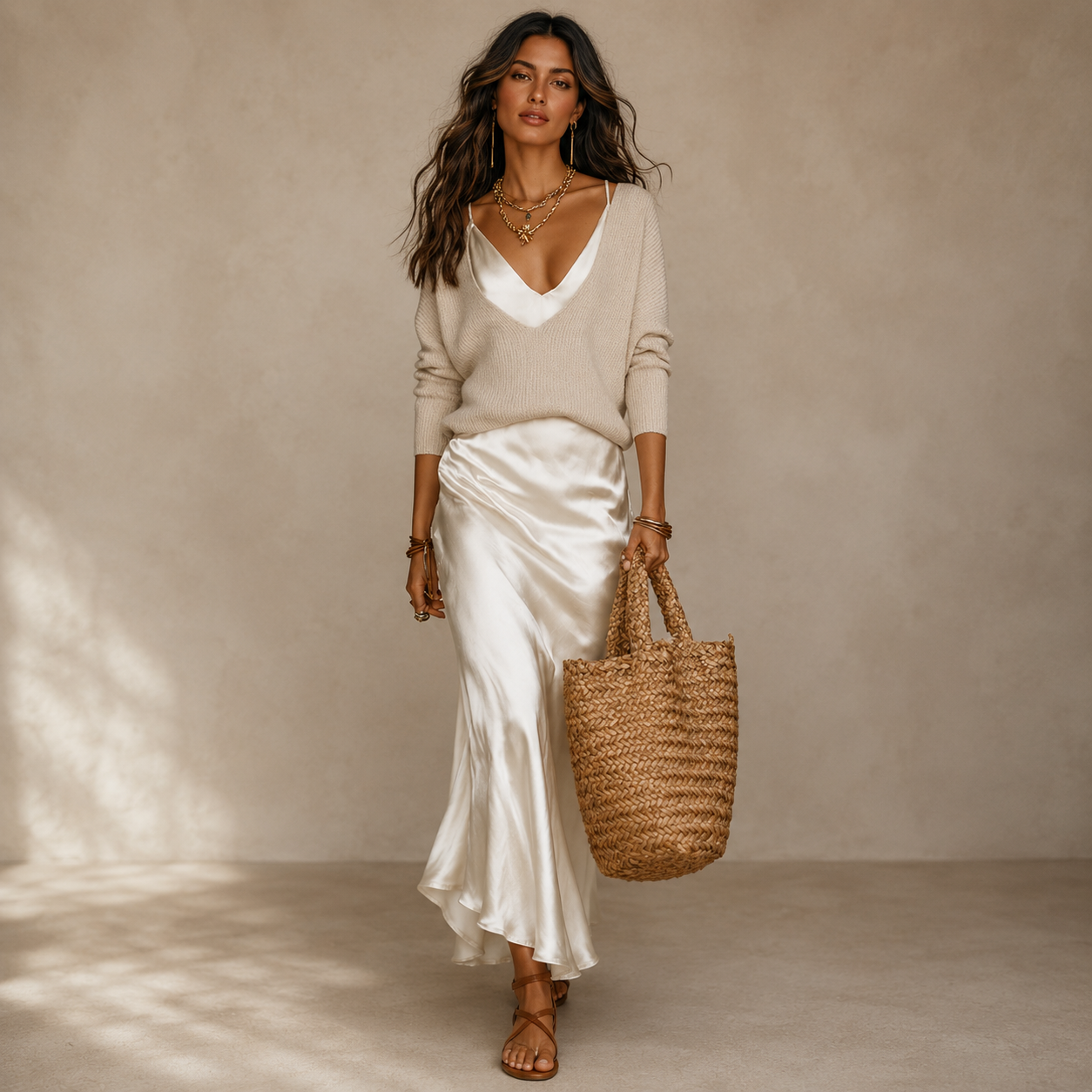Soft Midi Skirt And Sweater Set