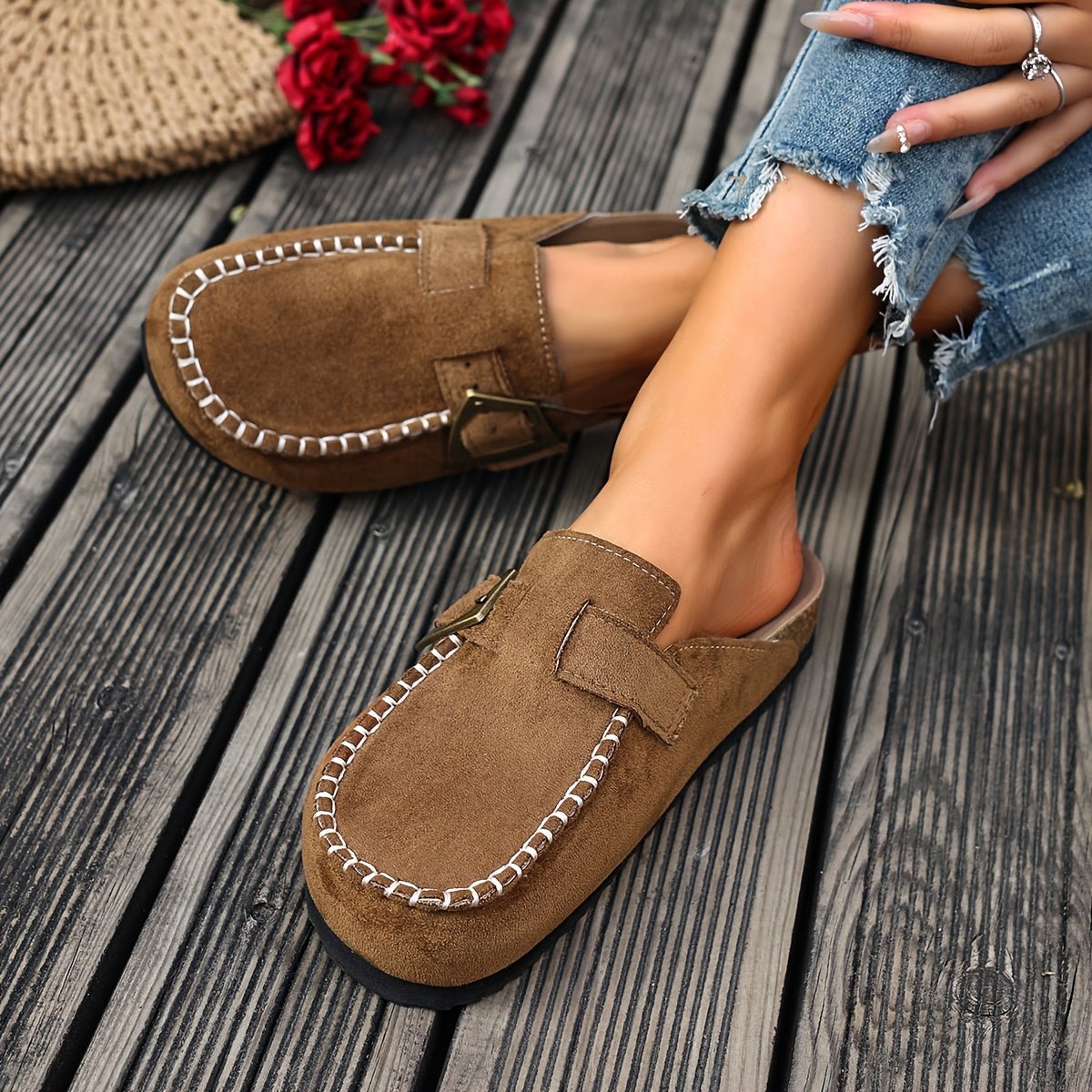 Retro Buckle Mule Flats