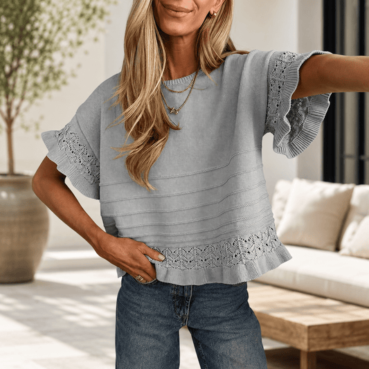 Crochet Ruffle Sleeve Knit Top