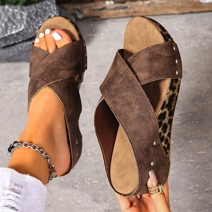 Leopard Platform Slip On Sandals