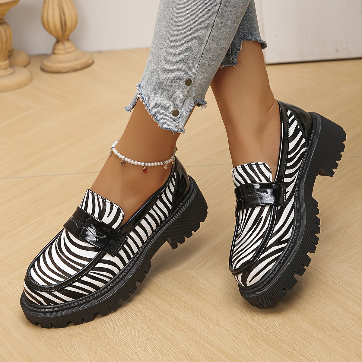 Bold Zebra Slip On Loafers
