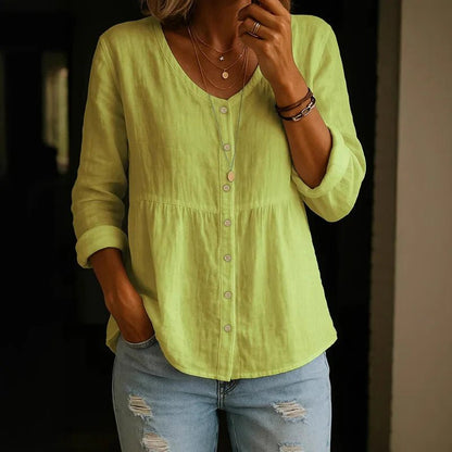 Breathable Linen Blouse V Neck
