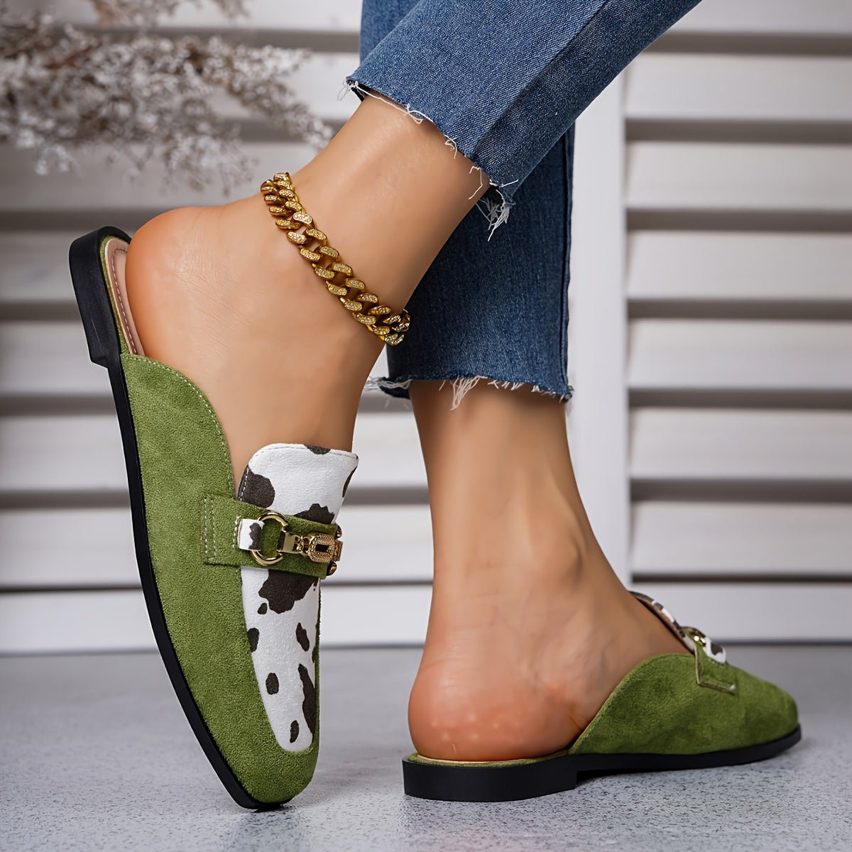 Square Toe Slip On Mule Loafers