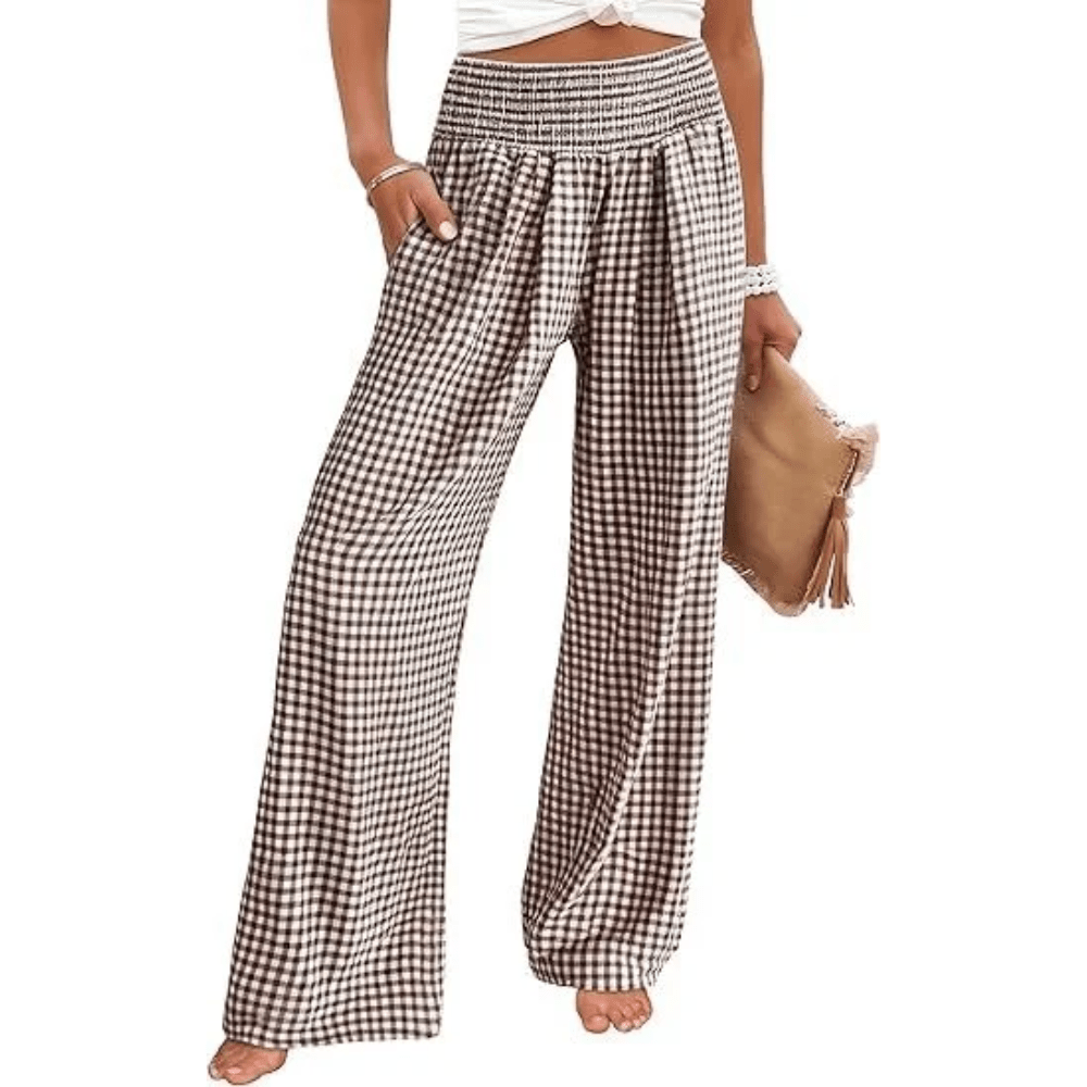 Casual Checkered Wide Leg Pants