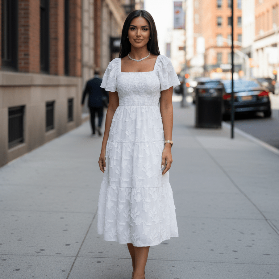 Softly Framed Floral Midi Dress