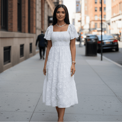 Softly Framed Floral Midi Dress