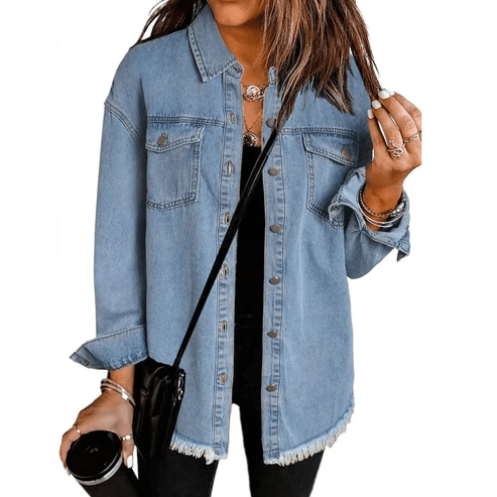 Frayed Denim Oversized Shirt Jacket
