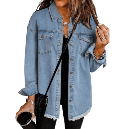 Frayed Denim Oversized Shirt Jacket