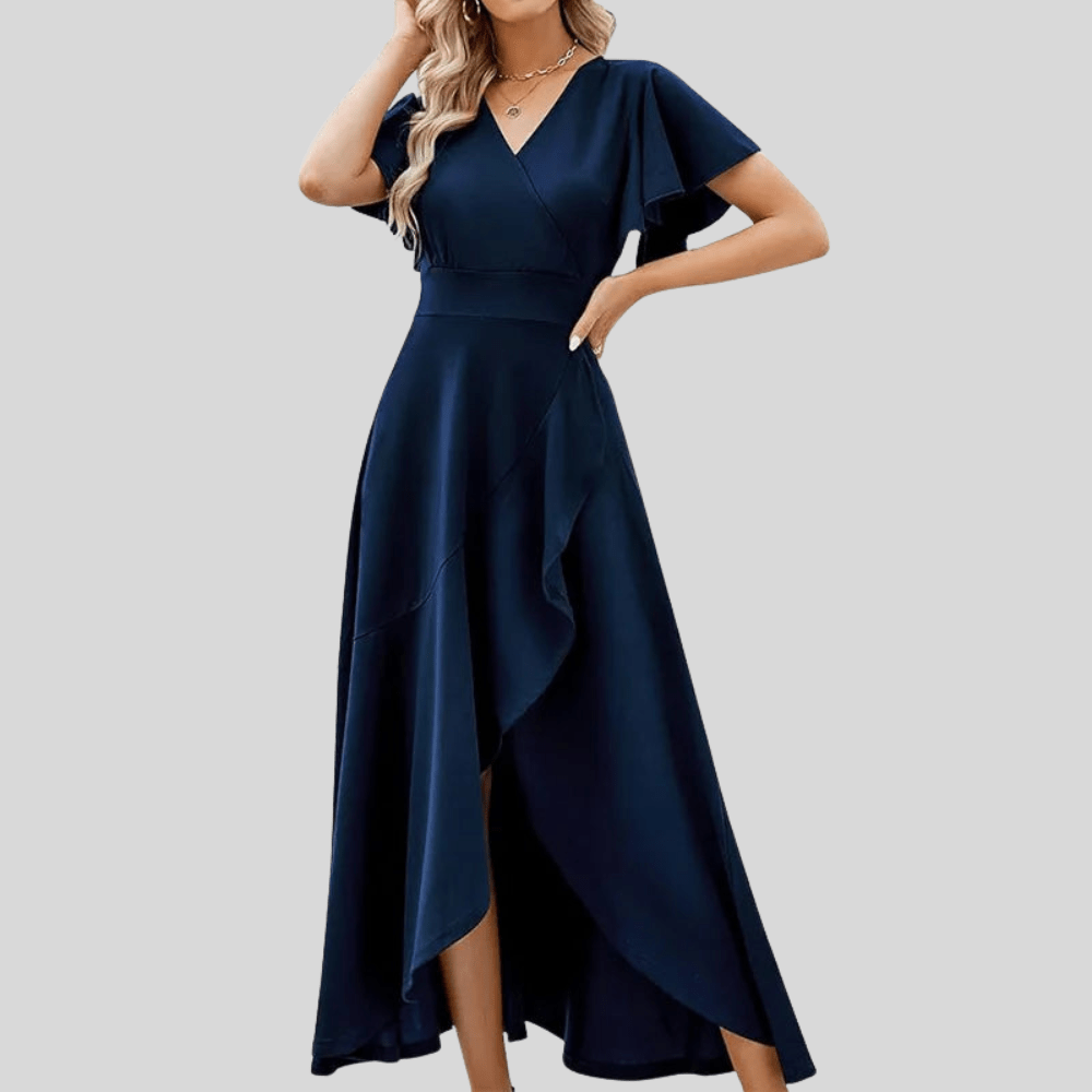 Graceful Lotus Sleeve Evening Dress