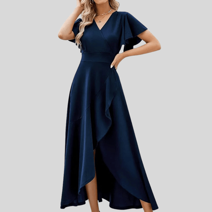 Graceful Lotus Sleeve Evening Dress
