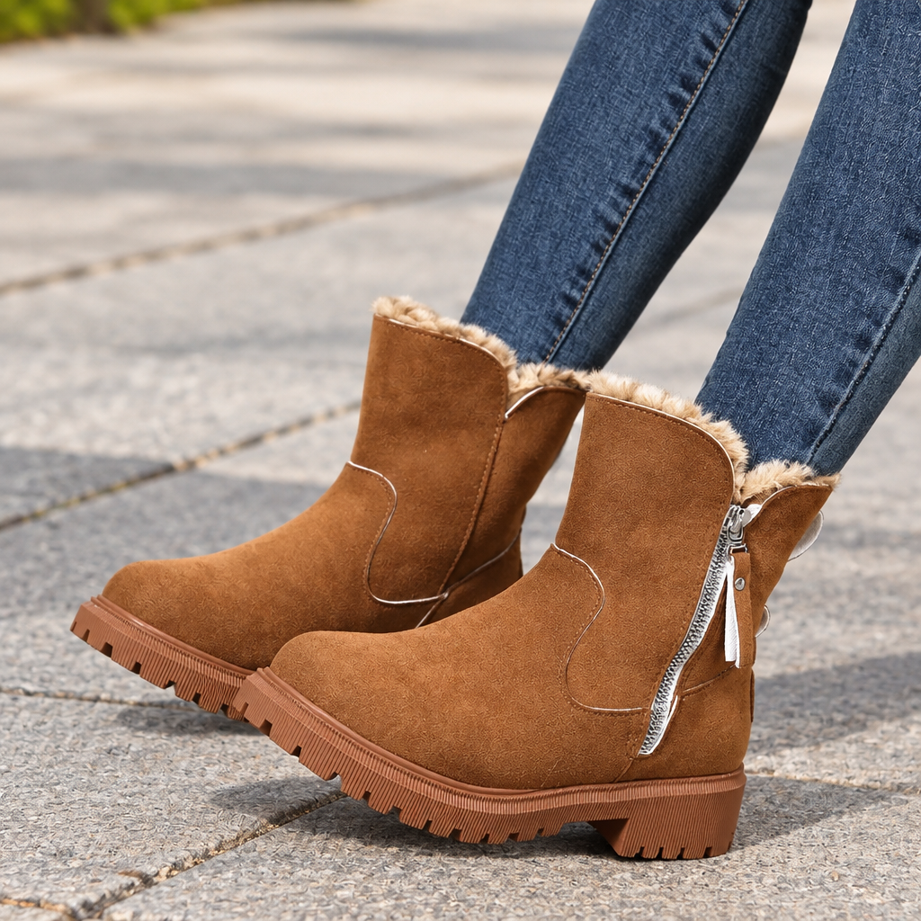 Winter Ankle Boots with Cozy Fuzzy Cuffs