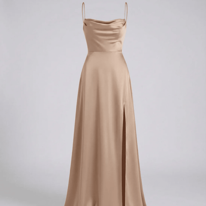 Elegant Cowl Neck Split Maxi Dress