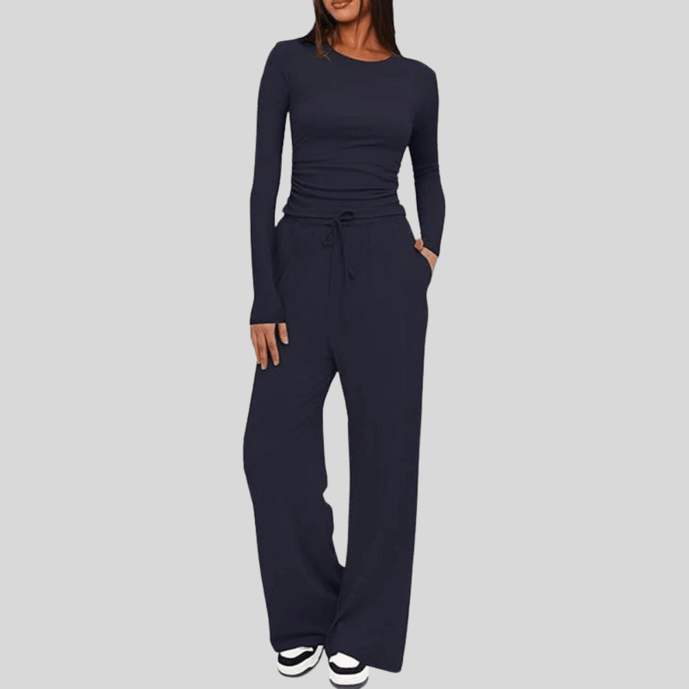 Asymmetrical Long Sleeve Wide Leg Pants Set