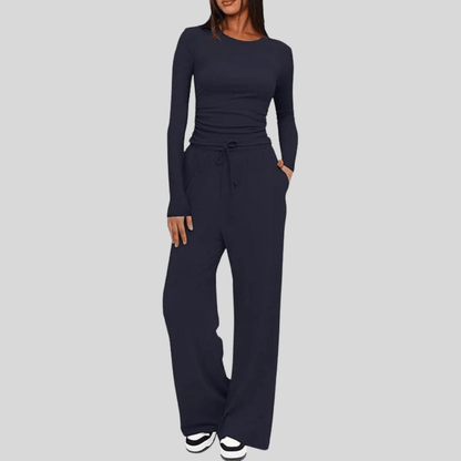 Asymmetrical Long Sleeve Wide Leg Pants Set