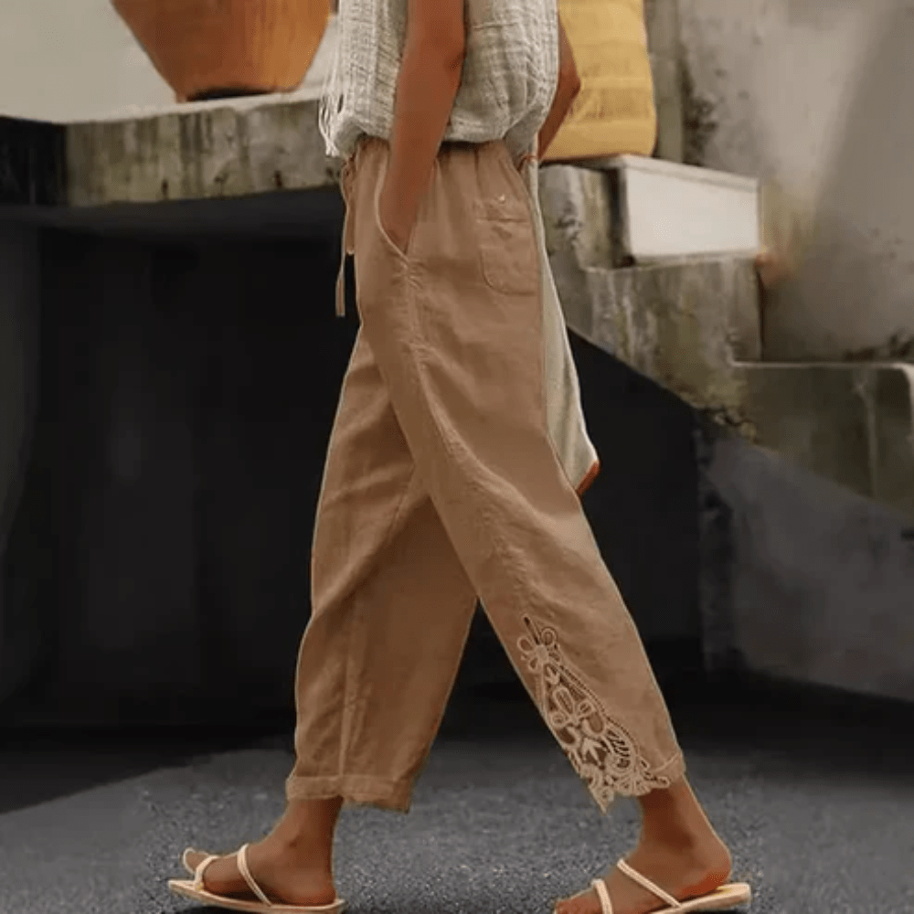 Breezy Lace Trim Cropped Pants