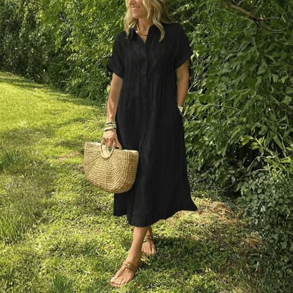 Striped Button Front Midi Dress