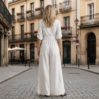 Defined Waist Cross Front Jumpsuit