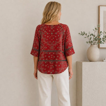 Vintage-Print V-Ausschnitt Top