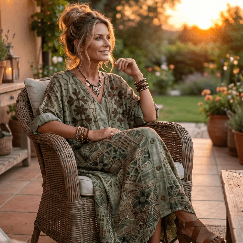 Button Front Embroidered Midi Dress