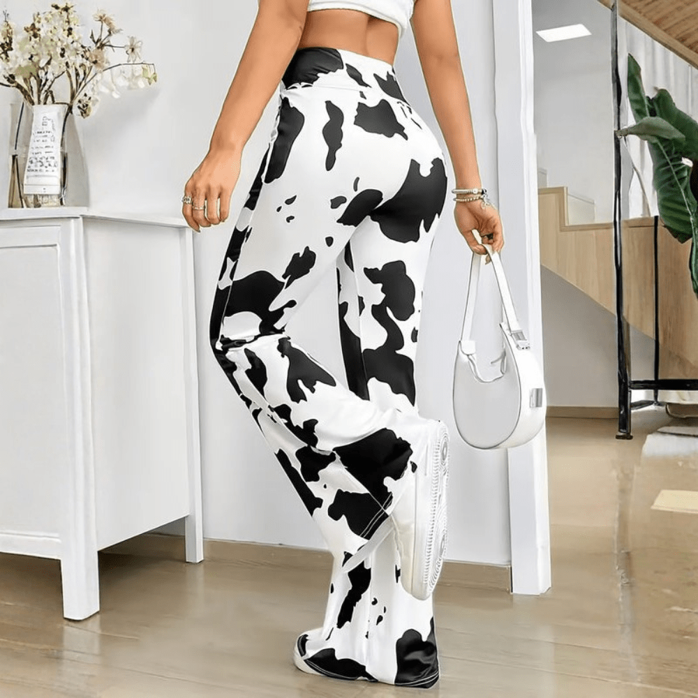 Retro Cowprint Flared Pants