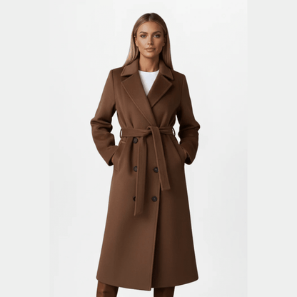 Polished Wool Coat Double Breasted with Belt