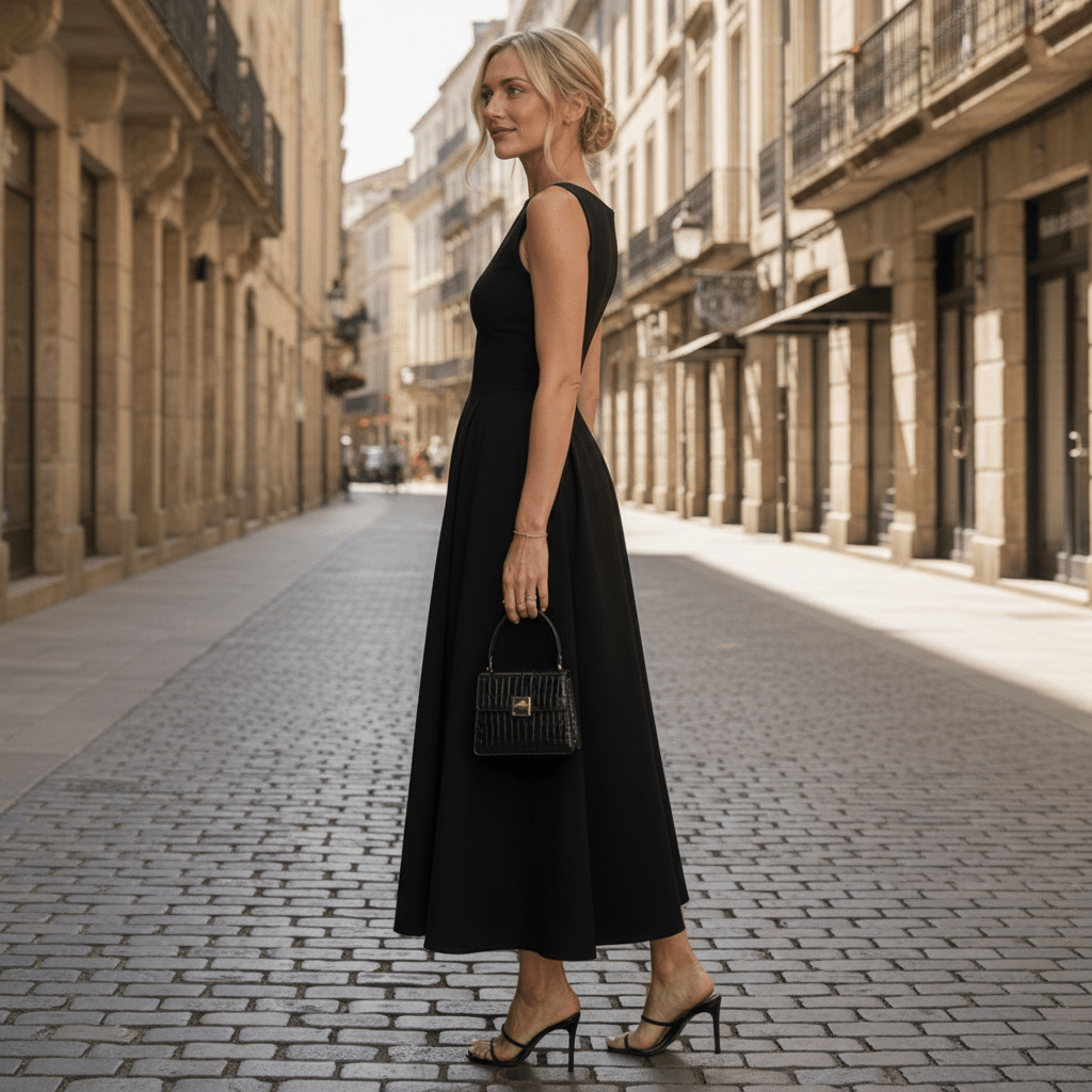 Defined Waist Sleeveless Midi Dress