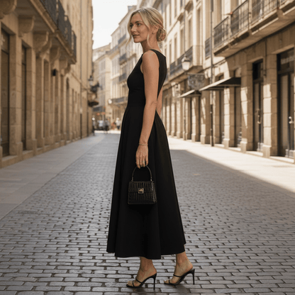 Defined Waist Sleeveless Midi Dress