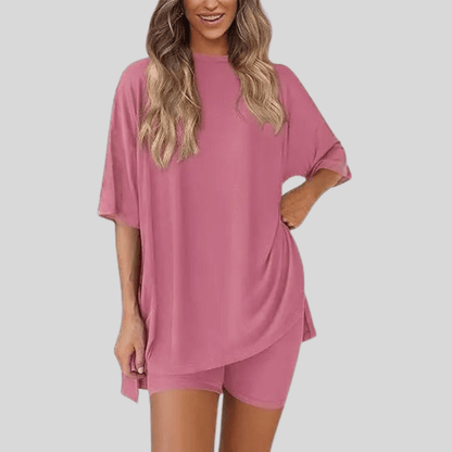 Loose Short Sleeve Top And Shorts Set