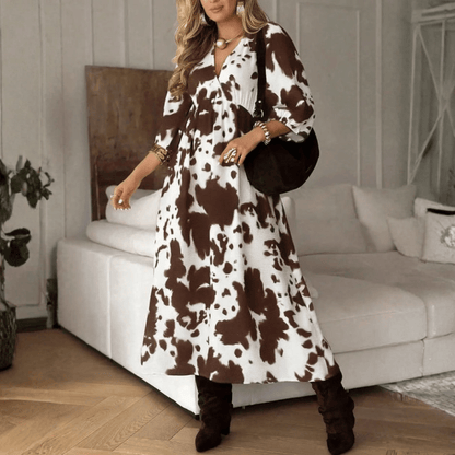 Boho-Maxikleid mit Kuhmuster