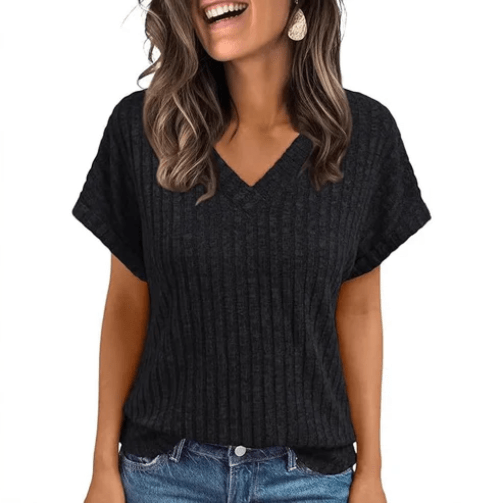 Cozy Textured V Neck Knit Top