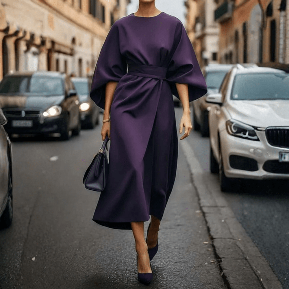 Chic Belted Lantern Sleeve Dress